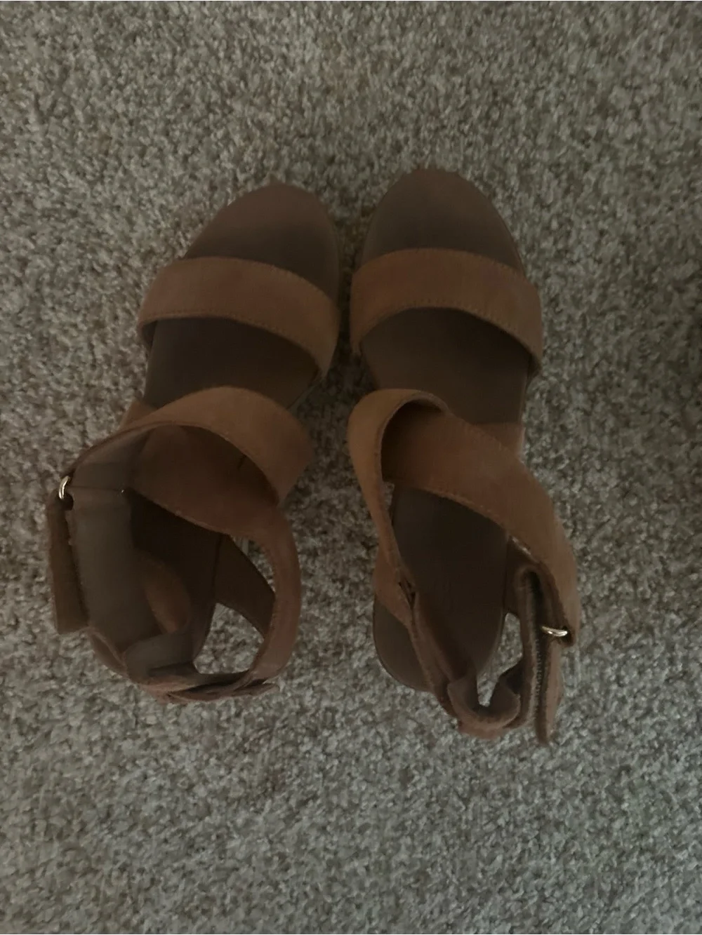 UGG Tan Suede Wedge Sandals with Ankle Strap